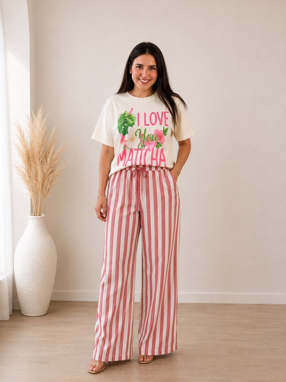I Love You Matcha Graphic Tee Lemon Green Cream T-Shirt